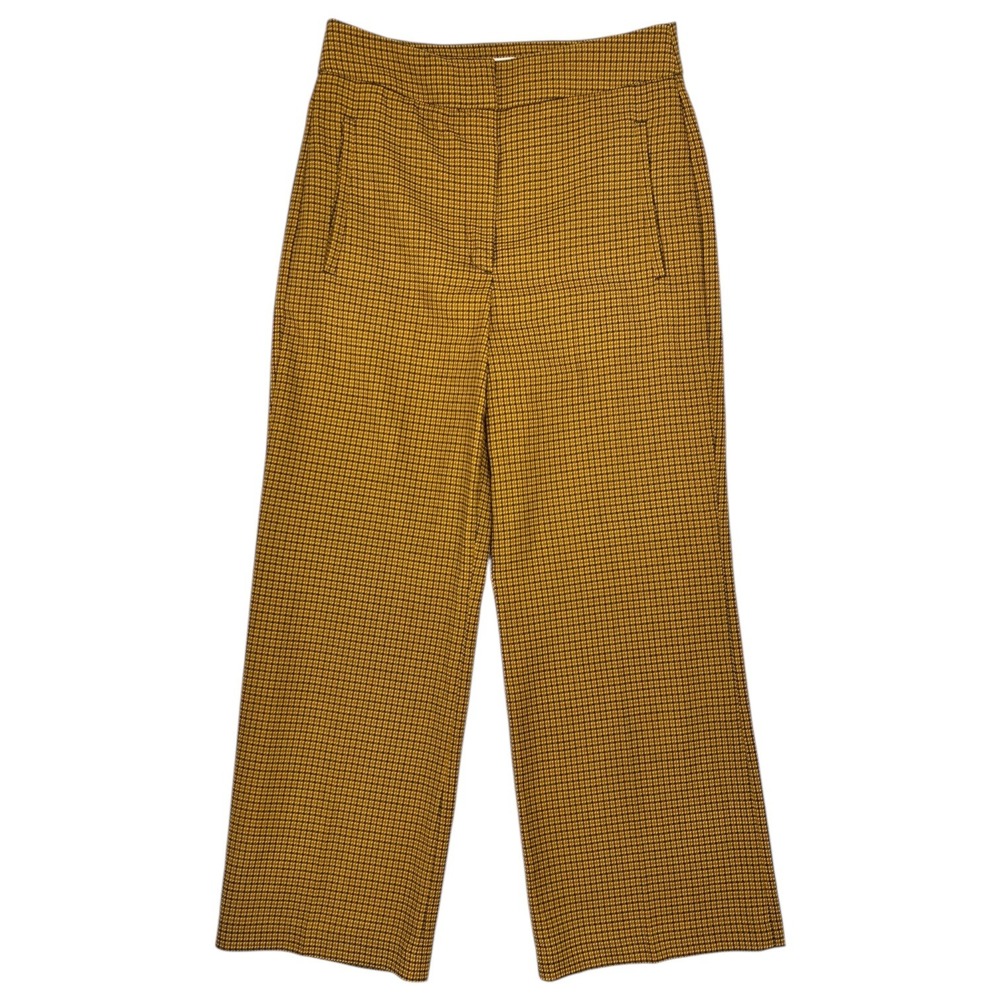 Little Moon Pants 8 Mustard‎ Black Micro Check High Rise Cropped Trouser Lined